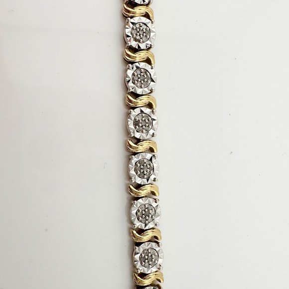 Beautiful Two Tone 1 Ct Diamond Bracelet - Sterling Silver Gold Plate S Curves - Picture 9 of 11